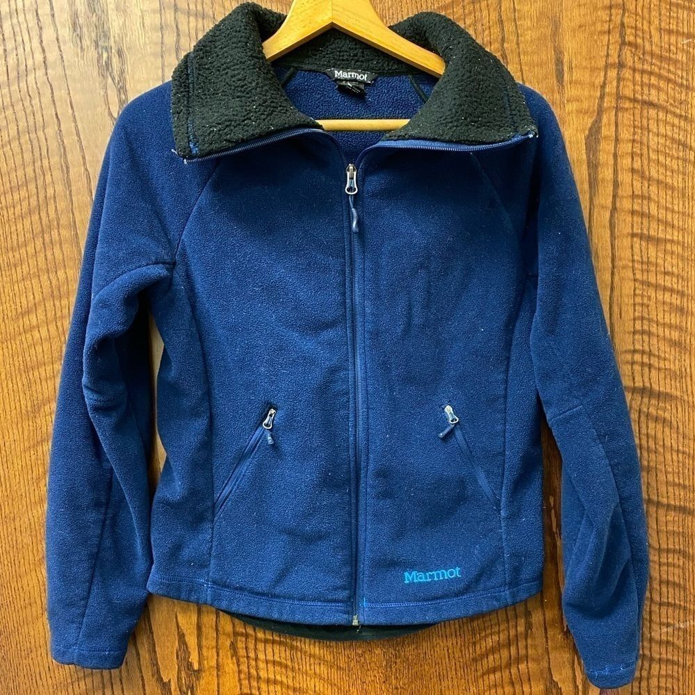 MARMOT Navy micro fleece fold over collar full zip Polartec jacket